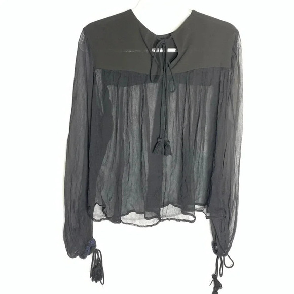 Free People Sheer black embroidered Top Size S/P - Picture 4 of 8